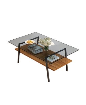 Rectangle Coffee Table, Tempered Glass, Black Metal Legs, Modern Living Room