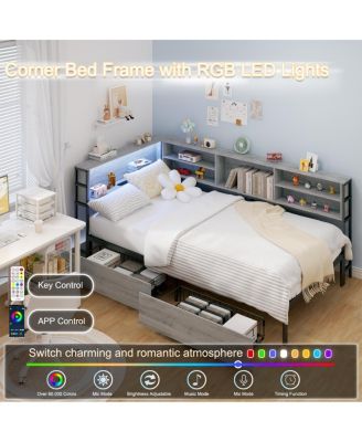 Streamdale  Furniture Twin Corner Daybed with Storage, Bookcase Headboard, LED & USB