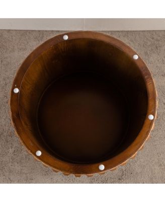 Set of 2 Fluted Round Coffee Tables - Solid Wood Nesting Center Table (26.77"/19.69")