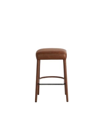 Counter Height Backless Brown Faux Leather Bar Stool - Padded Seat, Metal Legs (2 Sets)