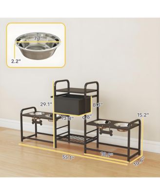 Adjustable Dog Bowl Stand Pet Feeding Station in Black