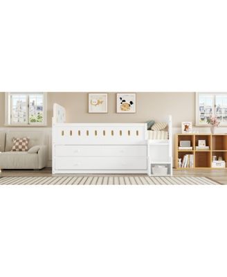 Wooden Full Size Bed with LED Light, Storage Drawers