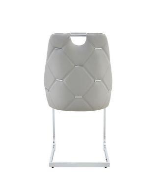 Light Gray Faux Leather Dining Chairs with Gold Mesh Texture, Set of 2