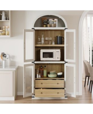 Arched Farmhouse Bookcase with Doors and Drawers, 71.4" Tall Display Cabinet