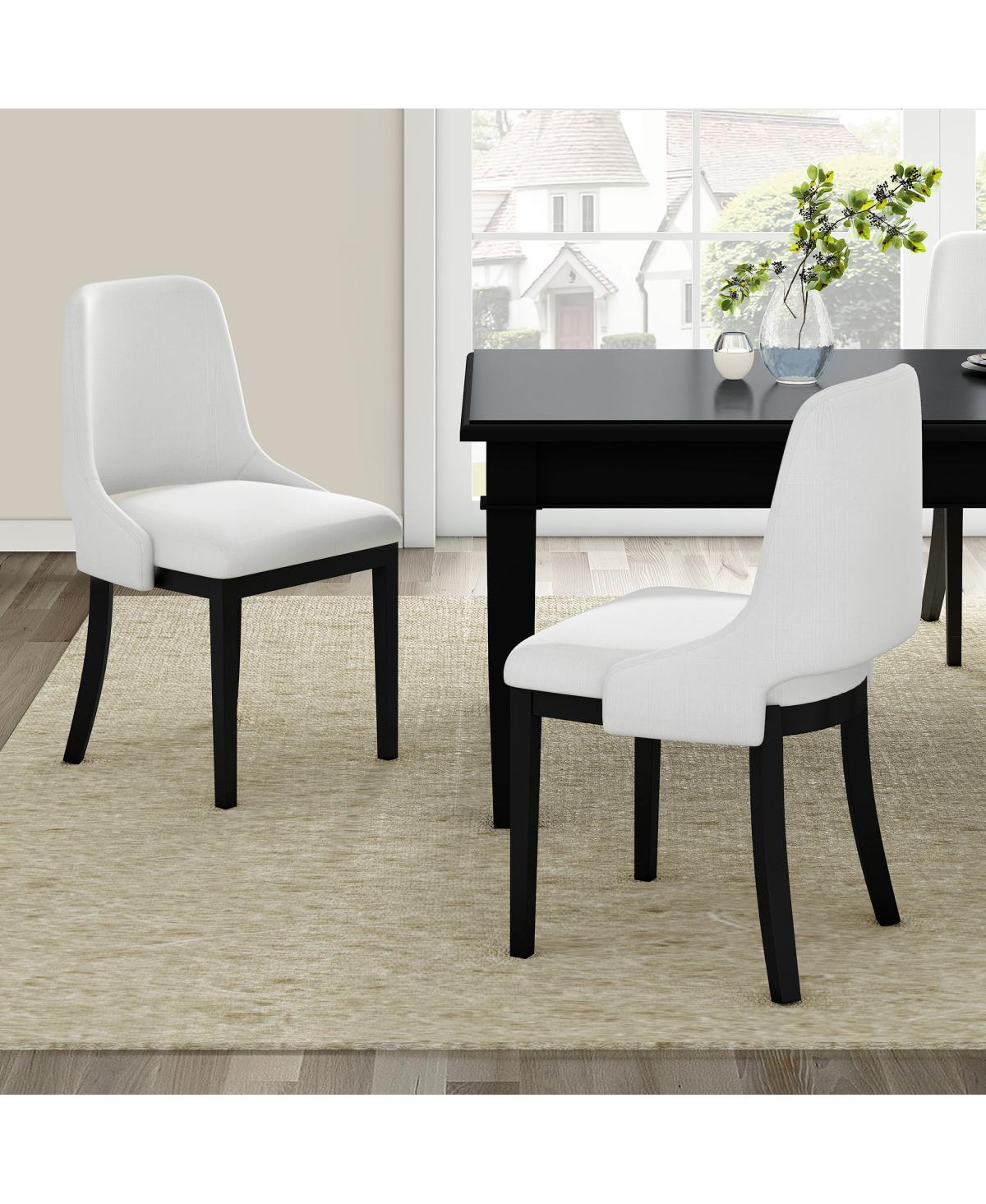 Streamdale Furniture Wooden Dining Chairs Set of 2, Black Linen Upholstered Farmhouse Style Chairs