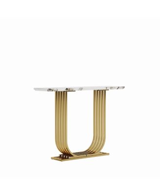 Streamdale  Furniture  Modern 43.3" Wooden Console Table with Marble Top for Living Room/Bedroom