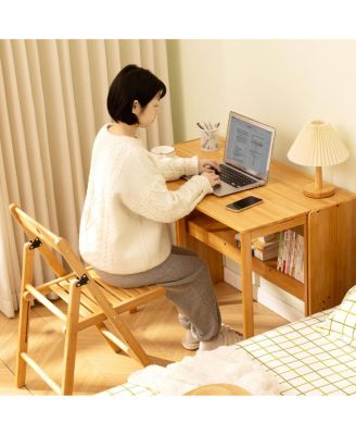 Bamboo Folding Desk, Space-Saving Computer Desk for Small Spaces, Foldable Study Table