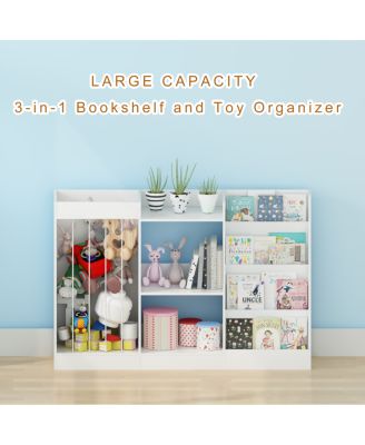 Kids Bookshelf and Toy Storage, 3-Tier Sling Bookcase for Nursery