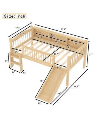 Loft Bed with Storage Shelves, Solid Wood, LED Lights, Guardrails