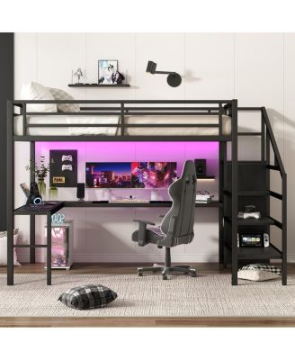 Streamdale Queen Loft Bed with L-Desk, Wardrobe, USB & LED