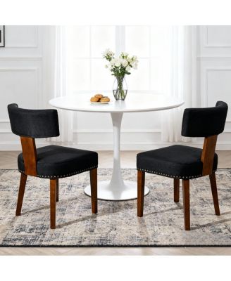 Streamdale Mid-Century Modern Dining Chairs Set of 2, Black Linen Upholstered