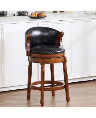 Streamdale Cow top Leather Wooden Bar Stools, 360 Swivel Bar Chair with Backs