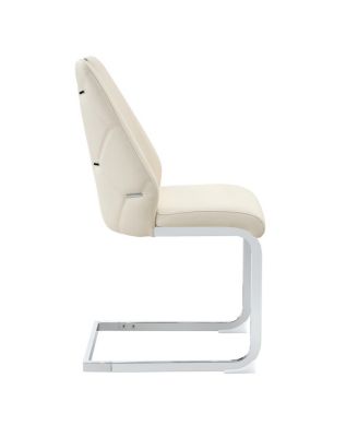 Streamdale Dining Chairs Set of 4, Off-White Faux Leather w/ Gold Mesh, Silver Ring, Chrome Handle