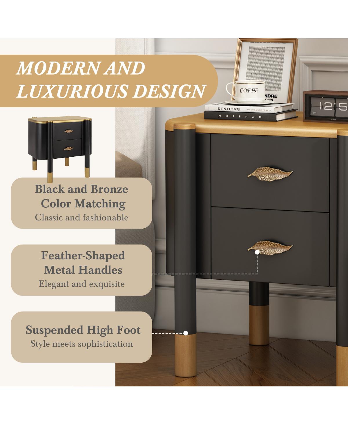 Streamdale Furniture Contemporary 2-Drawer Nightstand with Curved Profile & Feather Handles
