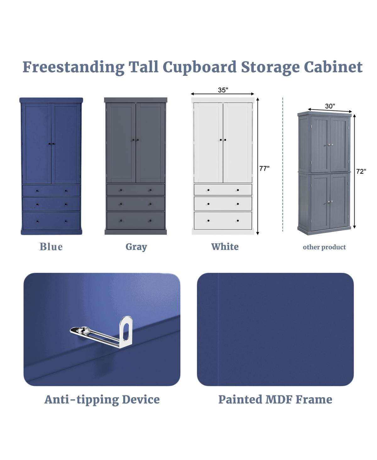 Streamdale Furniture77inch Farmhouse Kitchen Pantry Cabinet with 3 Adjustable Shelves, 8 Door Shelves, 3 Drawers