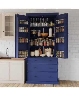 Farmhouse Kitchen Pantry Cabinet with 3 Adjustable Shelves, 8 Door Shelves, 3 Drawers