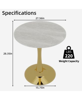 Streamdale Gold 27.6" Mid-Century Modern Dining Table with White Marble Top