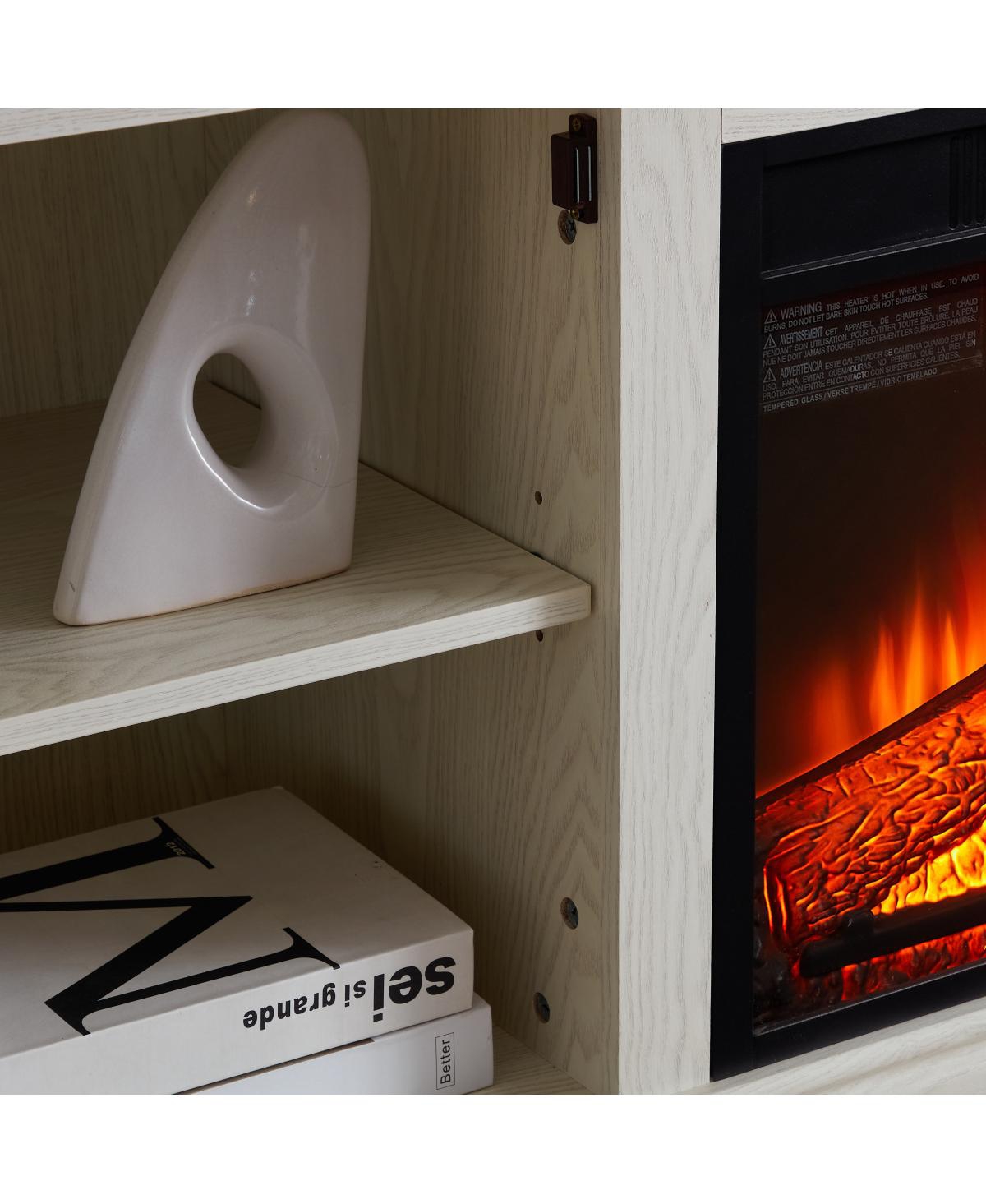 Streamdale Furniture Embossed Pattern Tv Stand with 23" Fireplace, Media Console with Storage, White