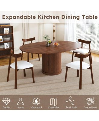59" Extendable Oval Dining Table Set with 4 Walnut Chairs & 2-Tier Storage