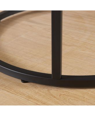 Round Nesting Coffee Table Set, 31.5" Oak & Metal, Modern Industrial Accent Furniture.