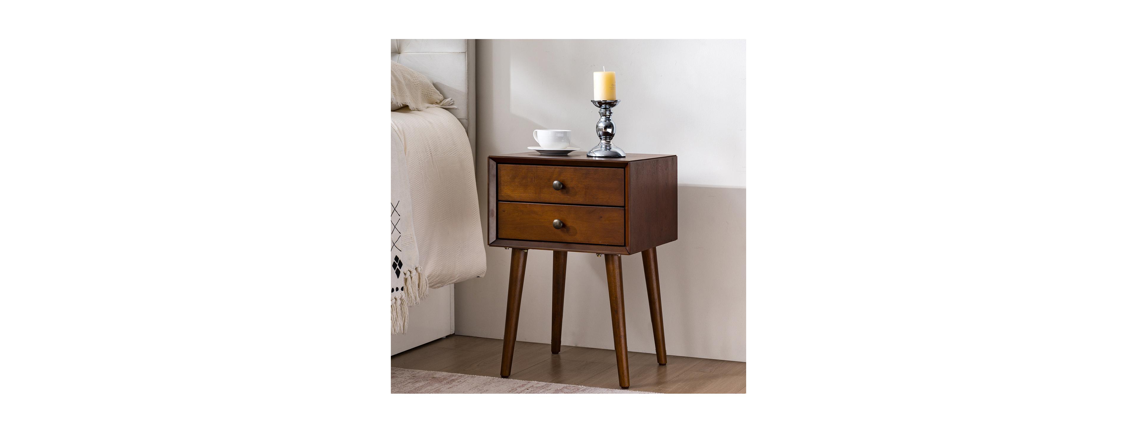 Streamdale Furniture Nightstand with 2-Drawers, Small Side End Table with Storage, Walnut
