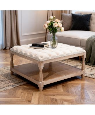 Streamdale Large 33-inch Tufted Linen Storage Ottoman Coffee Table