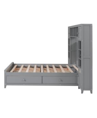 Full Size Wooden Bed With All-in-One Cabinet and Shelf
