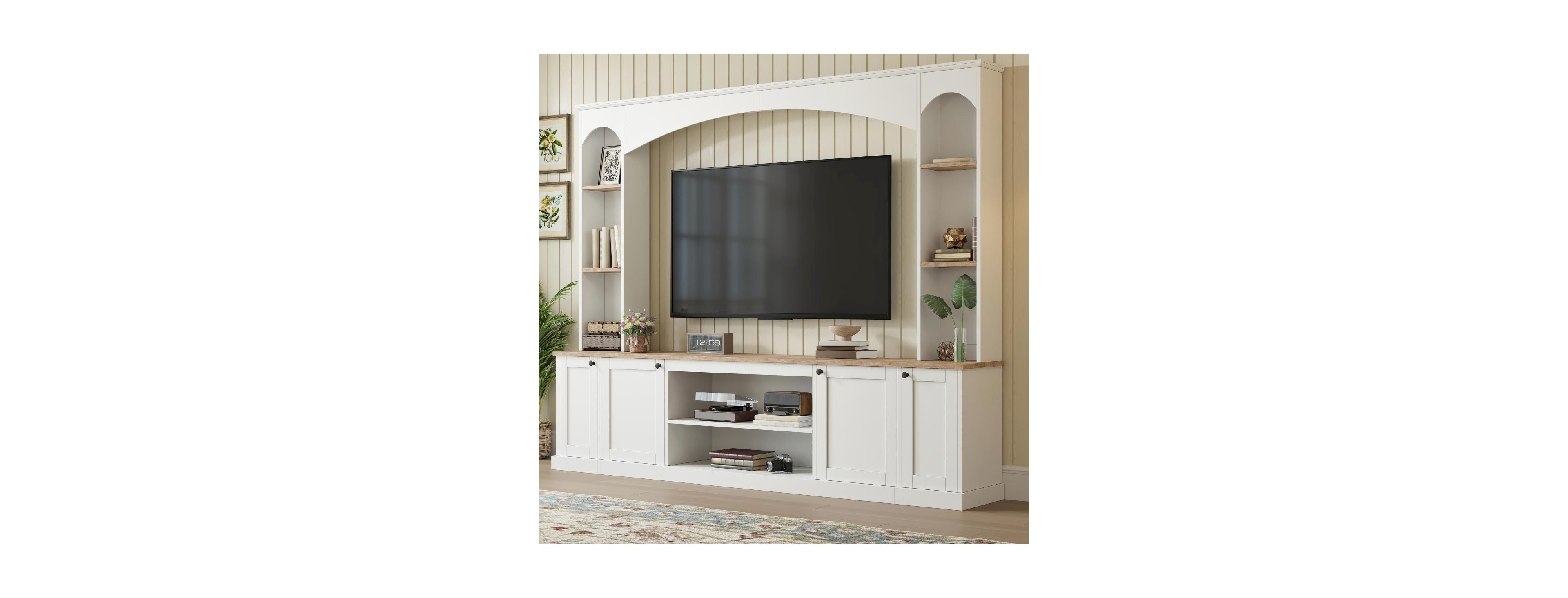 Streamdale Furniture Streamdale Elegant Arched Entertainment Center with Bookshelf & Farmhouse Tv Stand
