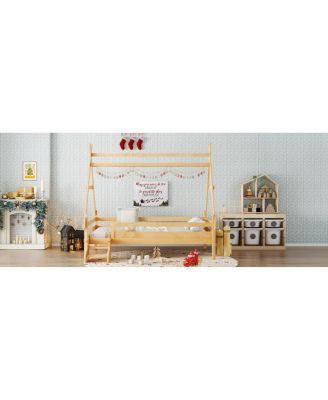 Twin House Platform Bed with Stairs, Solid Wood Twin Bed Frame, Low Profile