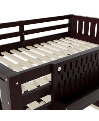 Bunk Bed with Ladder and Guardrails, Pegboard and bookshelf