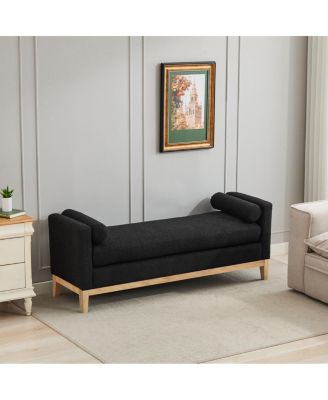 Elegant Upholstered Bench, Daybed, Ottoman with Wood Legs & Bolster Pillows