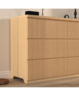 6 Drawer Storage Cabinet, Wood Dresser Clothes Organizer with Wavy Panel