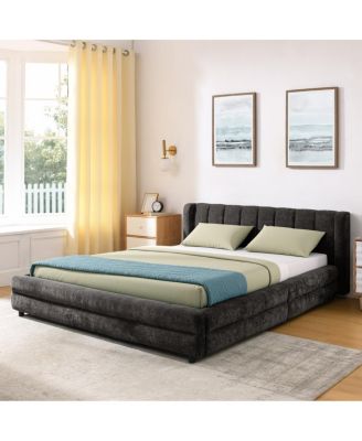 Queen Size Upholstered Bed Frame with Drawer