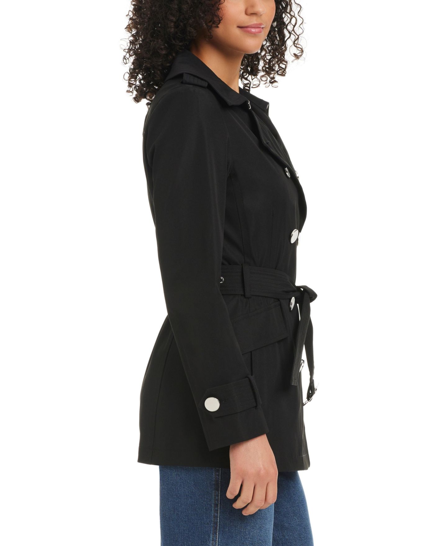 Женское пальто kate spade new york Short Water-Resistant Double-Breasted Trench, цвет: Чёрный — фото 4