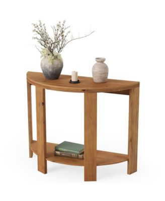 Solid Wood Half-Moon Console Table for Entryway, 41.3" Farmhouse Small Hallway Entry Accent Table with 2-Tier Storage