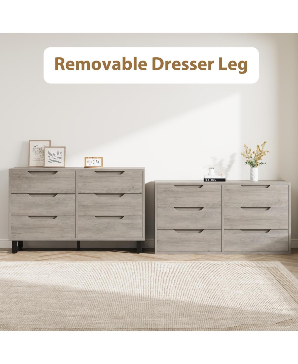 gaomon 6-Drawer Dresser for Bedroom, 47.2" Wide Freestanding Wooden Storage Chest for Living Room & Hallway