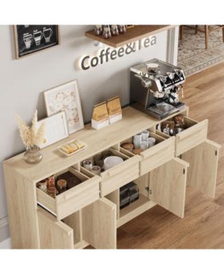 62.4" Sideboard Buffet Cabinet with 4 Drawers, Large Modern Coffee Bar Storage Cabinet, Beige