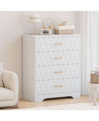 4-Drawer Wooden Dresser for Bedroom, Tall Chest of Drawers with Gold Handles & Storage, White