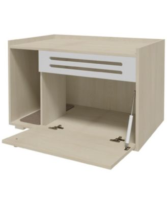 Modern Litter Box Enclosure Cabinet, Concealed Litter Box with Vent Door and Side Storage Drawer, Beige