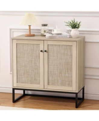 Sideboard Buffet Cabinet with 2 Rattan Doors, Farmhouse Console Table with Storage, Entryway Accent Table Kitchen Cupboard for Living Room