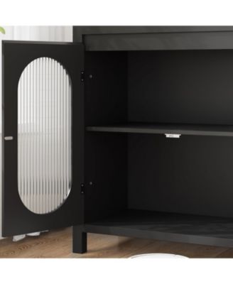 Retro Storage Cabinet, 30.1" Buffet Cabinet with Fluted Glass Doors, Wooden Coffee Bar Storage Station for Kitchen, Dining Room and Living Room