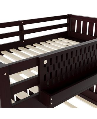 Full XL over Queen Bunk Bed with Ladder, Guardrails, Pegboard & Bookshelf, Espresso