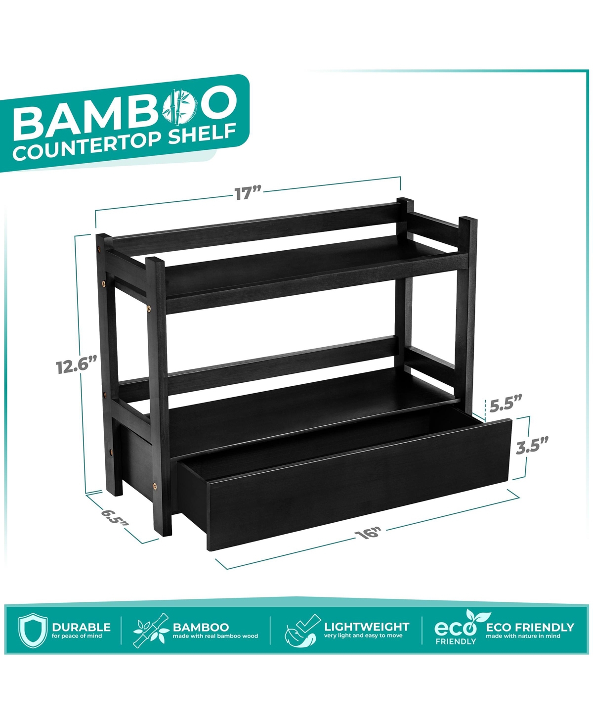 Sorbus 2-Tier Bamboo Counter Organizer with Drawer for Vanity, Matcha Station, Bathroom Sink Countertop, Kitchen & Office Storage