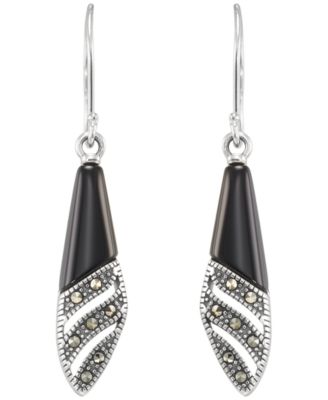 Marcasite (0.09 ct. t.w.) and Onyx (1-1/2 ct. t.w.) Dangle Earrings in Sterling Silver