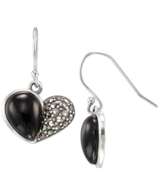 Marcasite (0.32 ct. t.w.) and Onyx (4 ct. t.w.) Dangle Earrings in Sterling Silver
