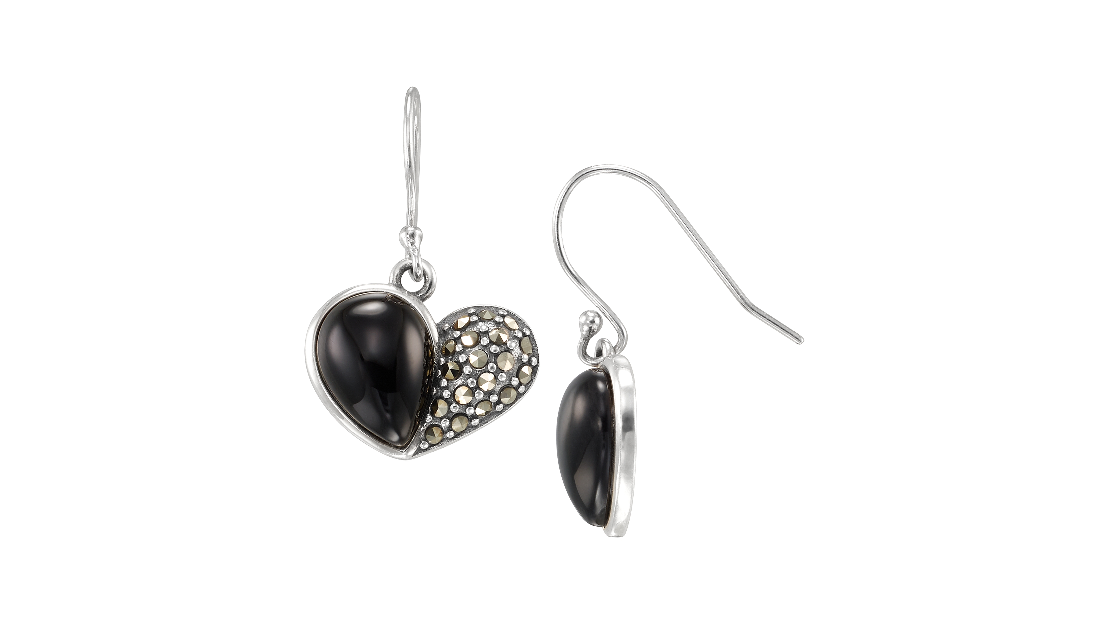 Macy's Marcasite (0.32 ct. t.w.) and Onyx (4 ct. t.w.) Dangle Earrings in Sterling Silver