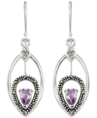 Marcasite (0.10 ct. t.w.) and Amethyst (1/2 ct. t.w.) Dangle Earrings in Sterling Silver