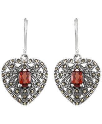 Marcasite (0.23 ct. t.w.) and Garnet (1-1/2 ct. t.w.) Drop Earrings in Sterling Silver