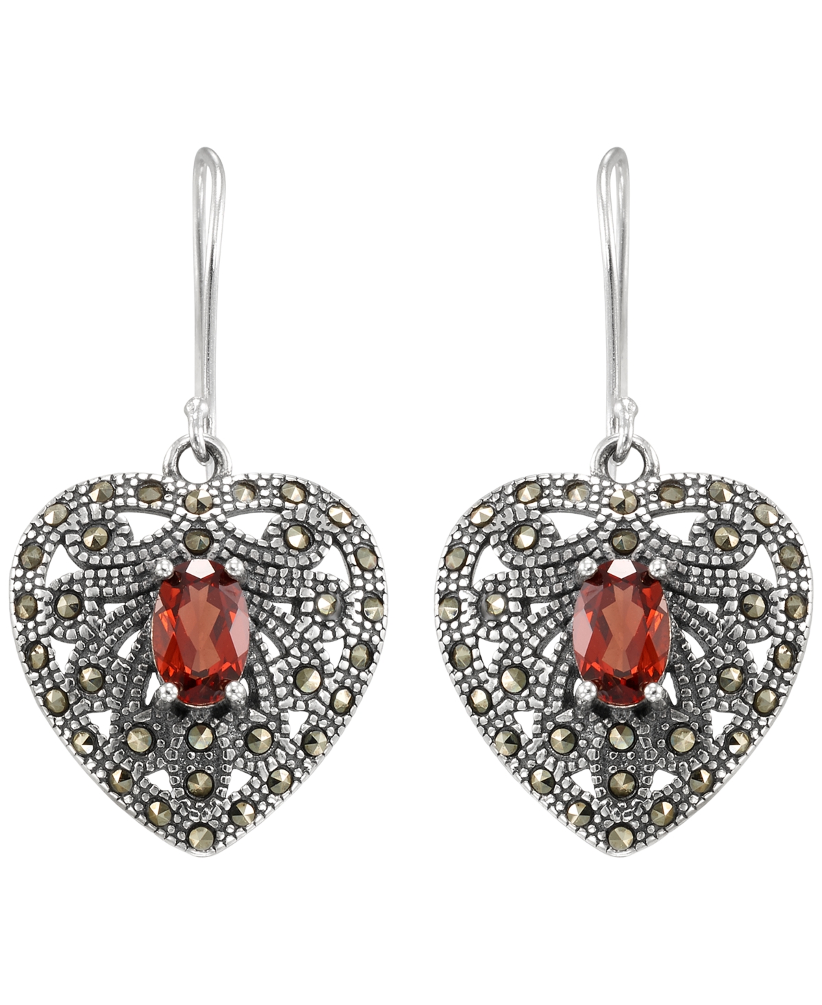 Macy's Marcasite (0.23 ct. t.w.) and Garnet (1-1/2 ct. t.w.) Drop Earrings in Sterling Silver