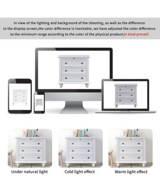 28'' Wood Nightstand, Bedside Cabinet with 3 Storage Drawers and Pull-out Tray, Bedside Accent Table for Bedroom and Office (White)